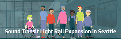 Sound Transit Light Rail Expansion in Seattle illustration of a diverse range of people.