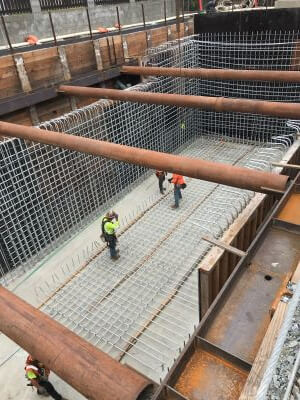 Photo looking down  into the wastewater storage tank under construction.