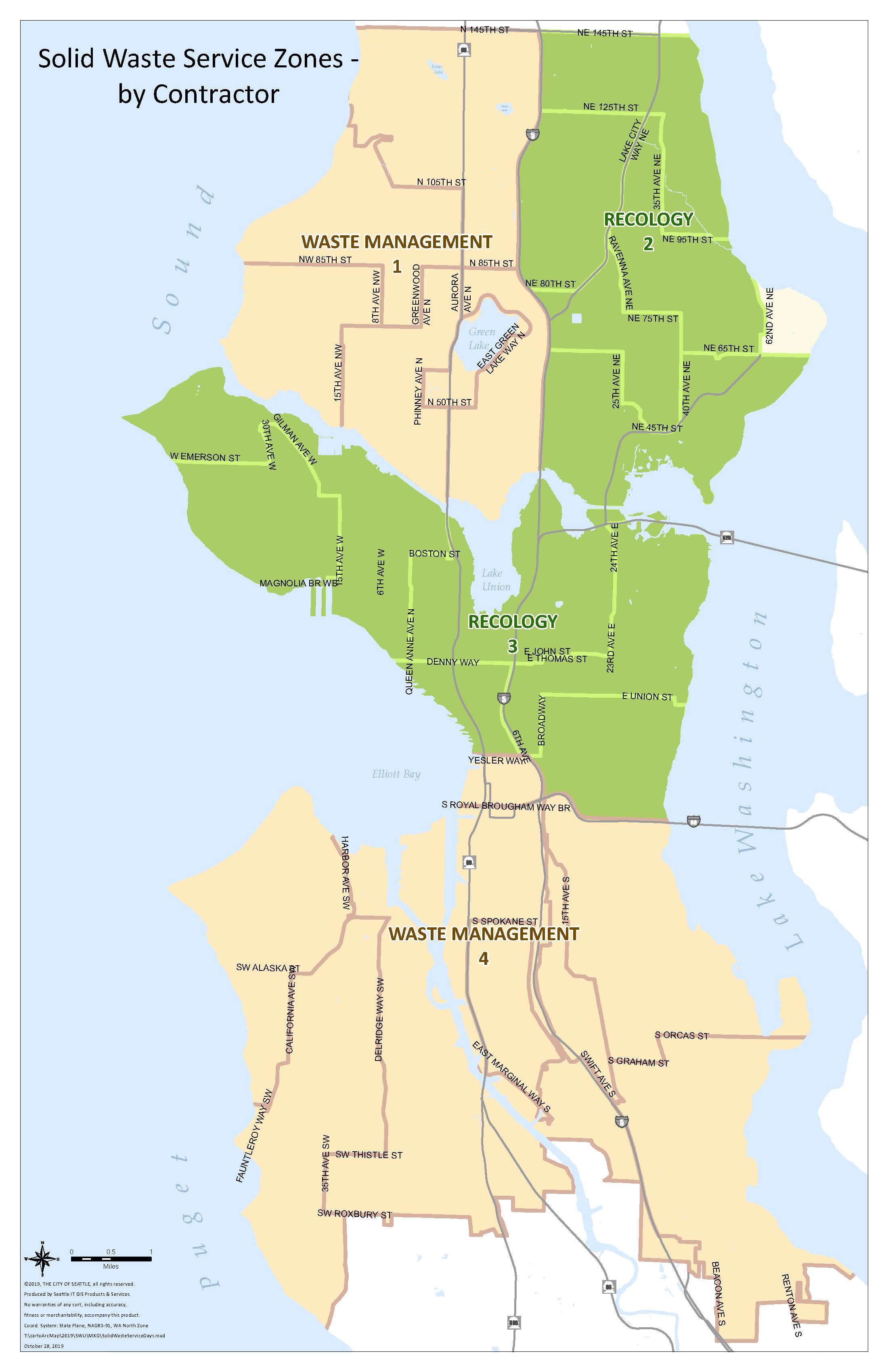 Map of Seattle Solid Waste Service Zones by Contractor