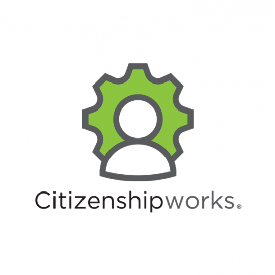 The white and green CitizenshipWorks Logo