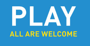 Sign that says 'play - all are welcome' 