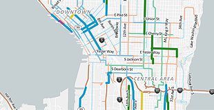A map of bike projects, Neighborhood Greenways, and Healthy Streets