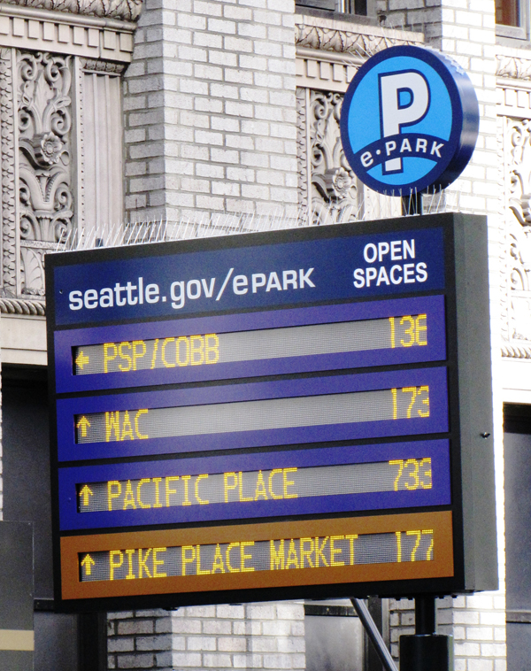 Example of E-Park sign showing number of spaces available 