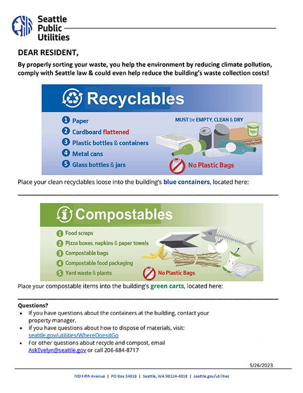 Screenshot of a sample educational letter to residents with information on recycling and compost guidelines.