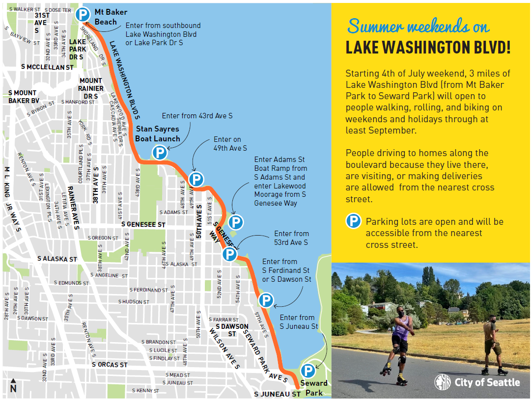 Lake Washington Blvd 3-mile map and access to parking lots