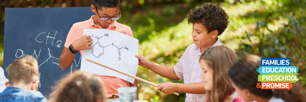 Students learning science outdoors. 