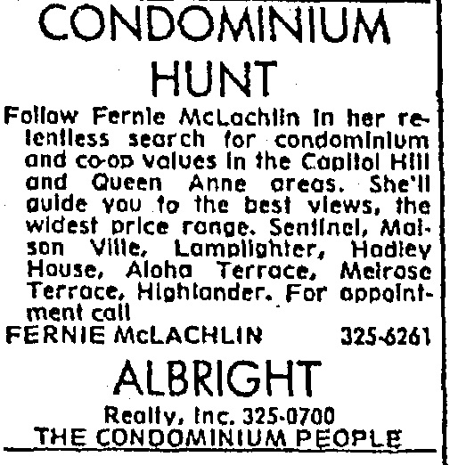 Condo advertisement Seattle Times September 19, 1974