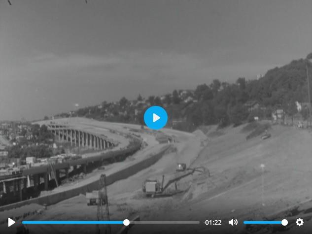 screenshot of I-5 construction footage, circa 1964
