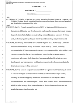 Proposed ordinance to encourage backyard cottages and accessory dwelling units