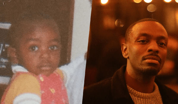 side by side photos of a portrait of a Black man next to a portrait of him as a baby