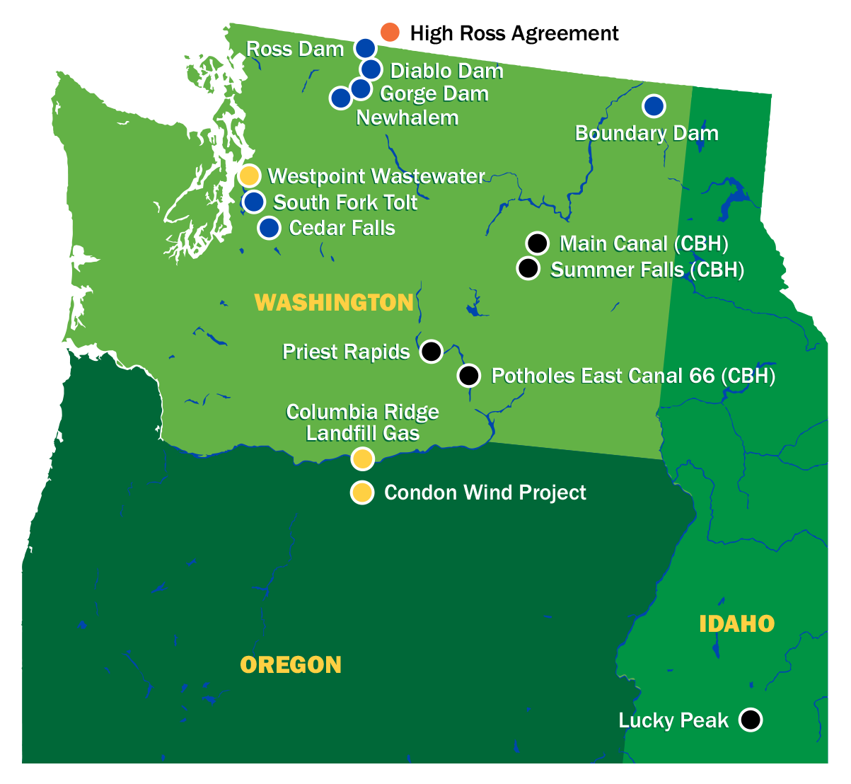 Map showing the sources of City Light's energy