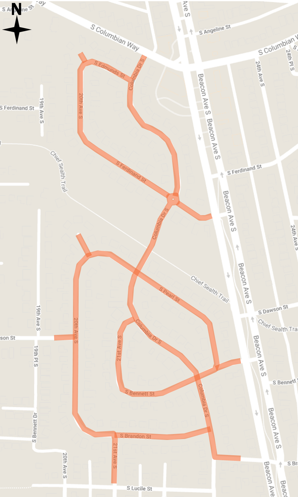 Map showing area of Columbia Drive South streetlight improvement project