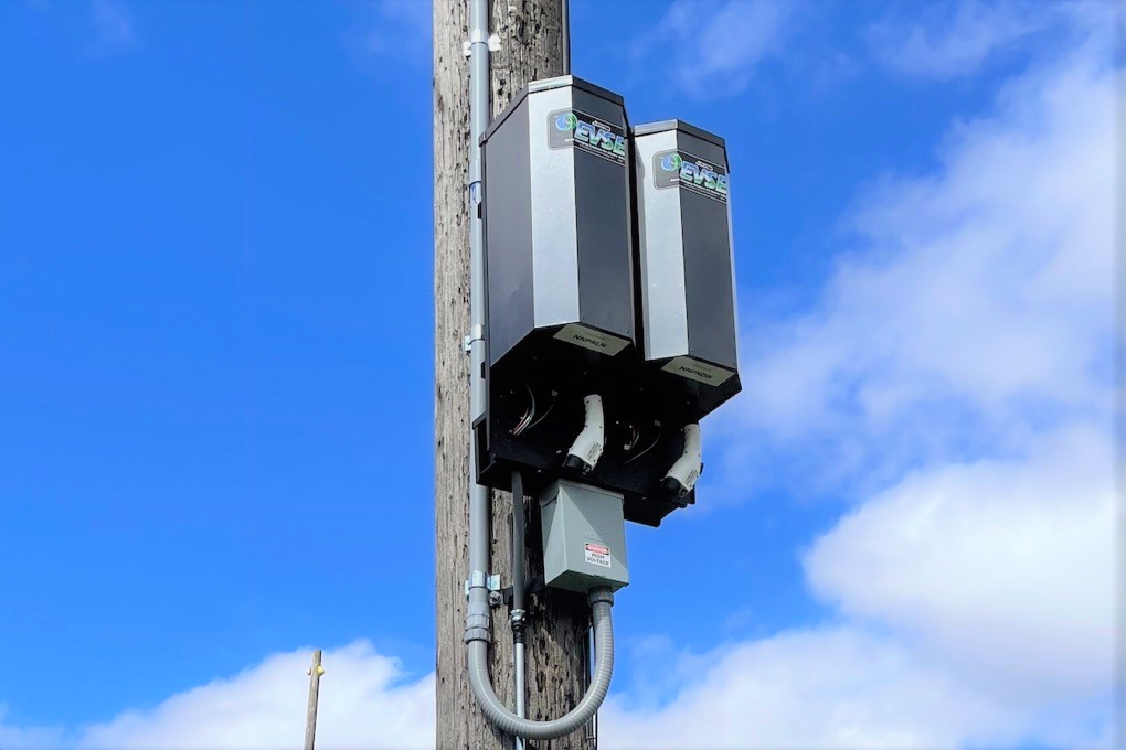 Example of EV charger attached to utility pole