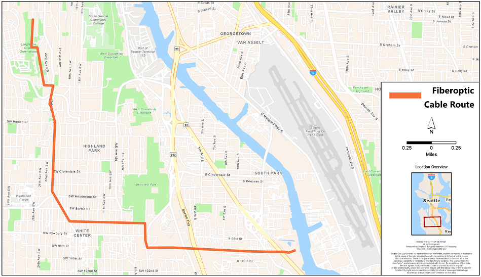 Map showing location of fiberoptic cable installation