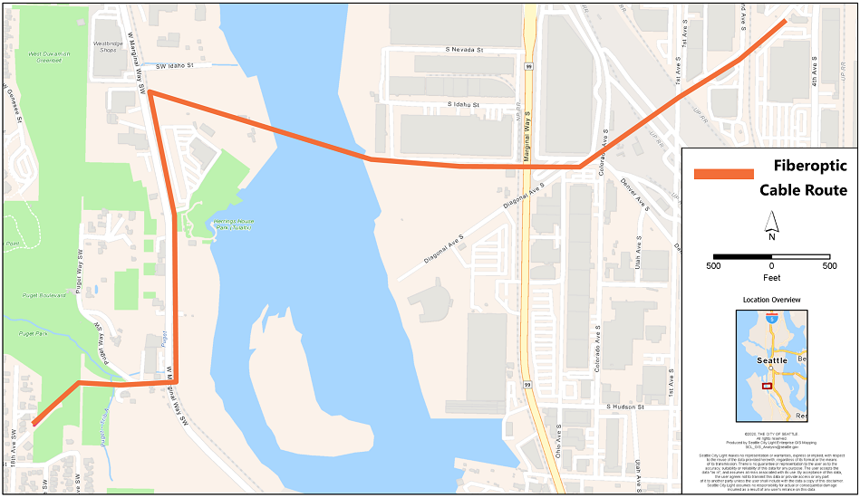 Map showing location of fiberoptic cable installation