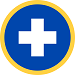 Graphic of a white first aid cross on a blue background