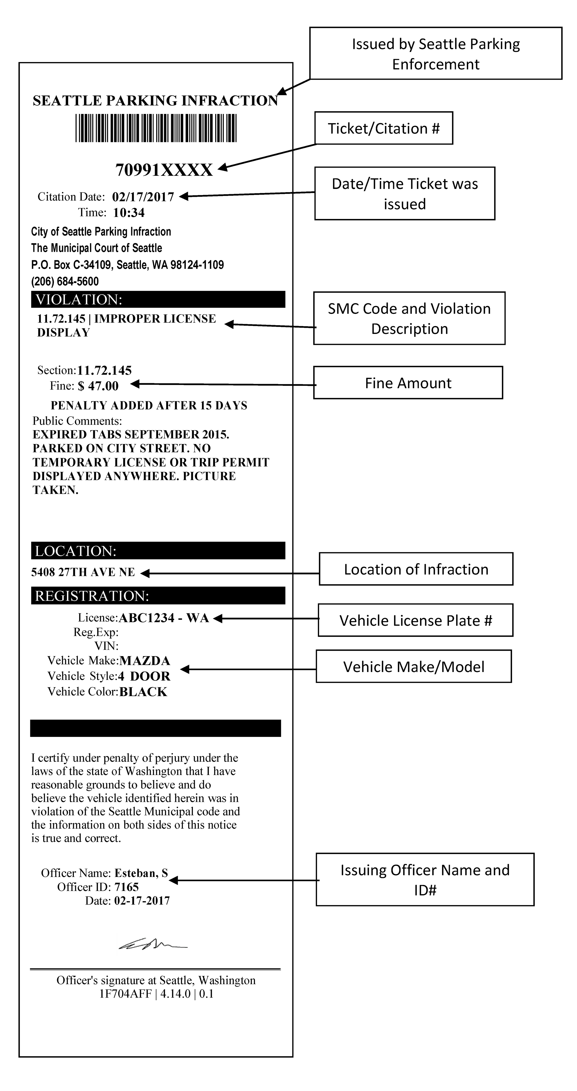 Example of Parking Citation