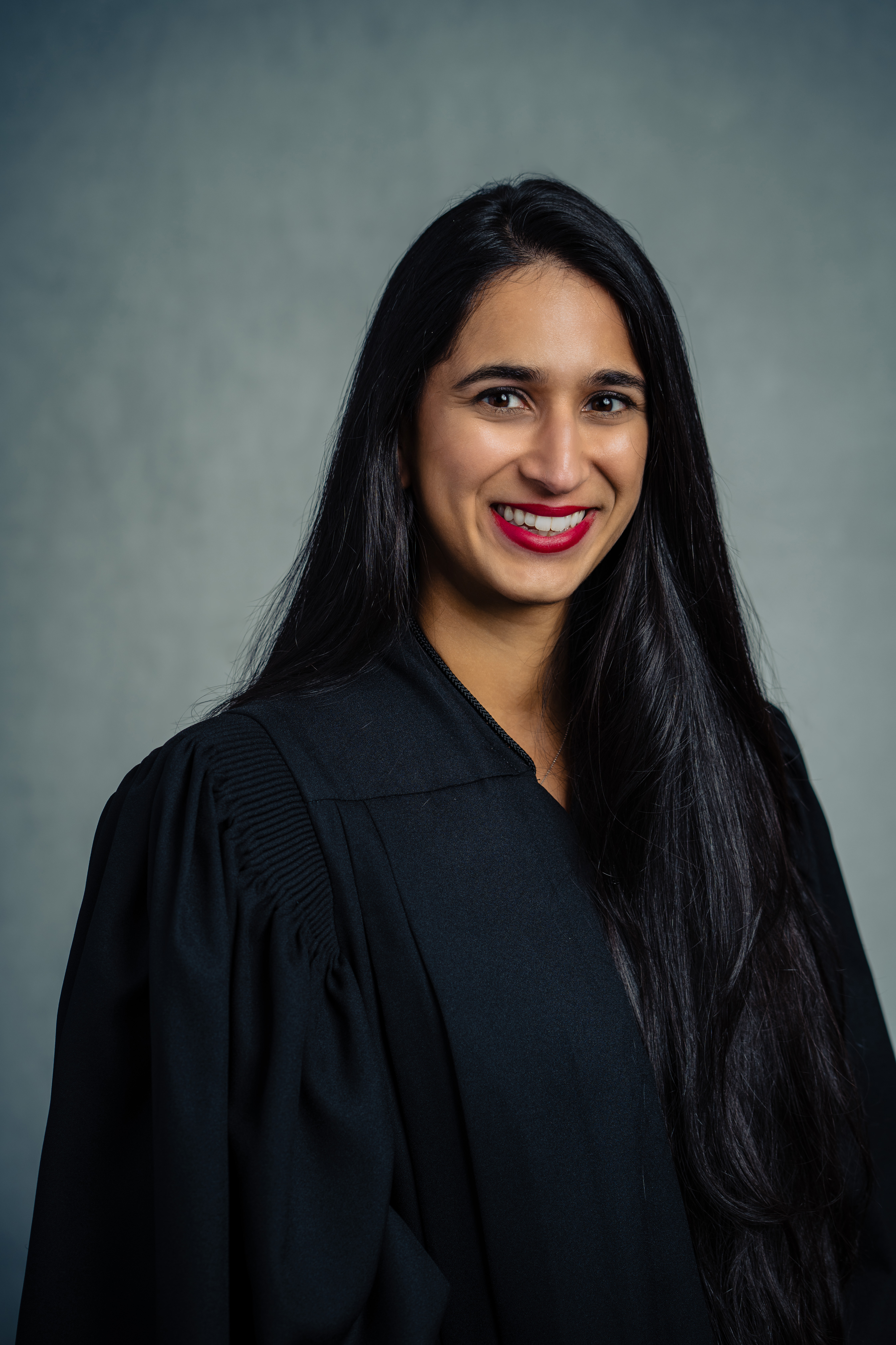 Judge Pooja Vaddadi outside