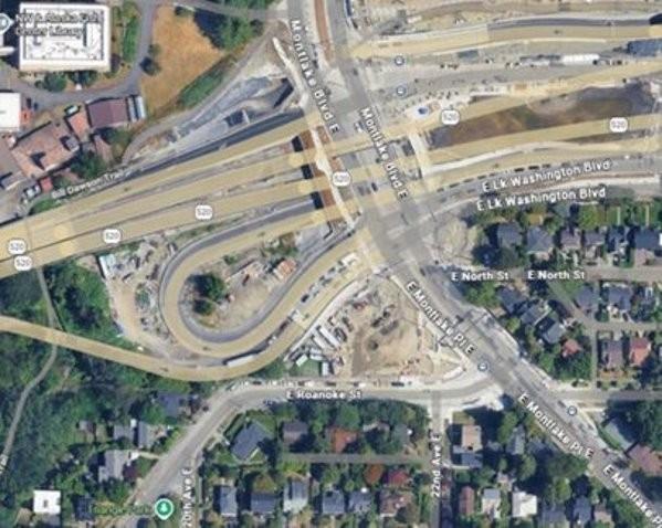 Aerial map view of Montlake neighborhood
