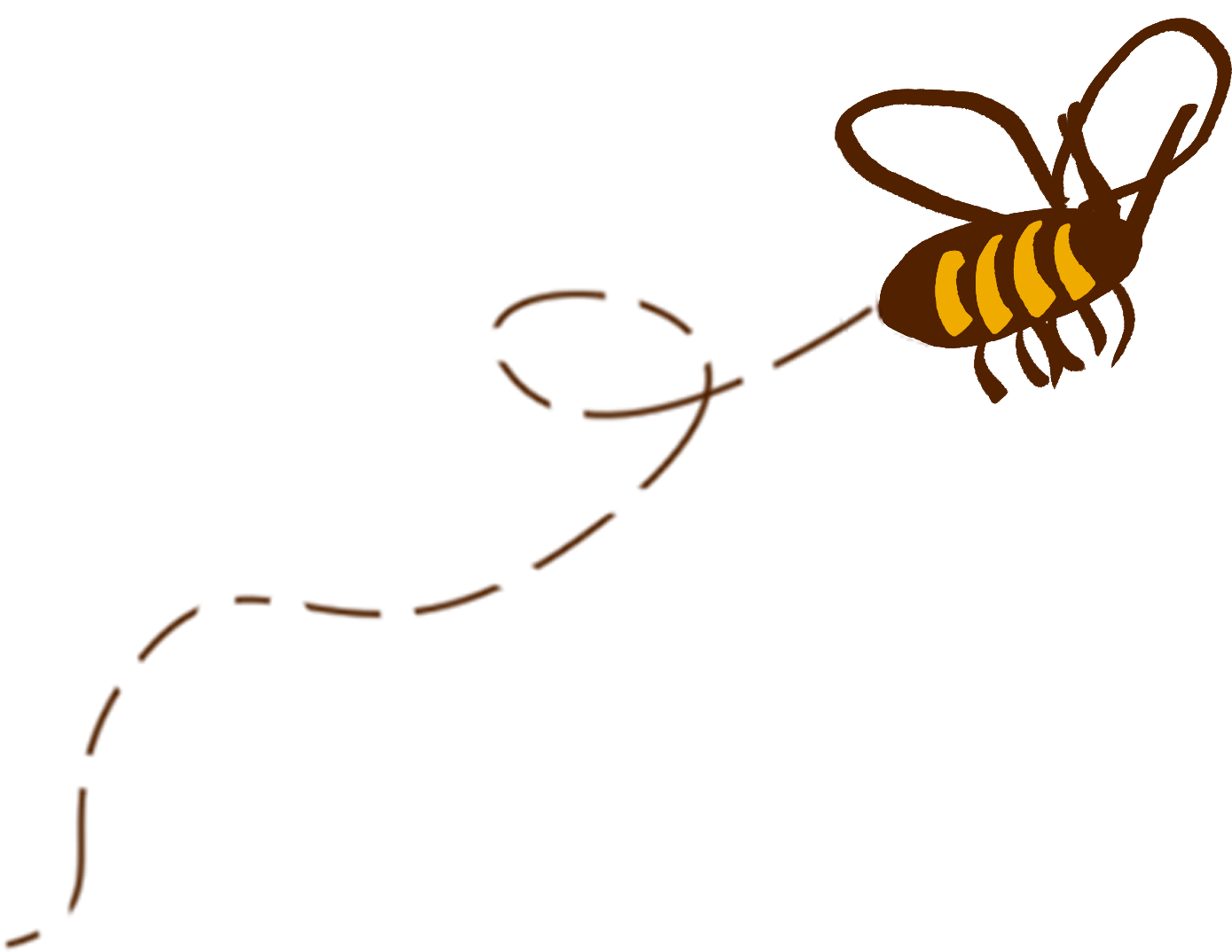 A graphic illustration of a brown and yellow bee flying