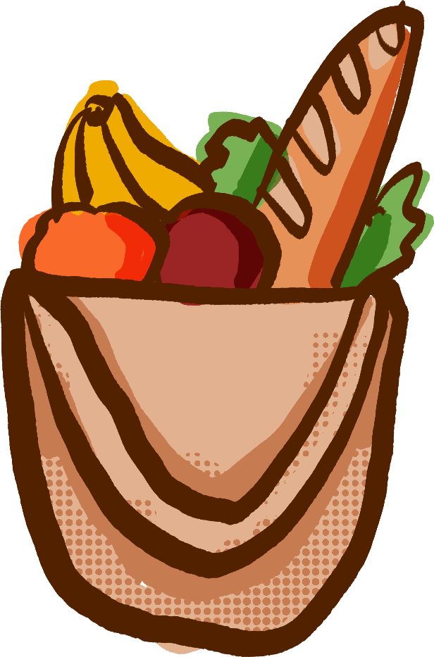 A graphic illustration of a bag full of groceries