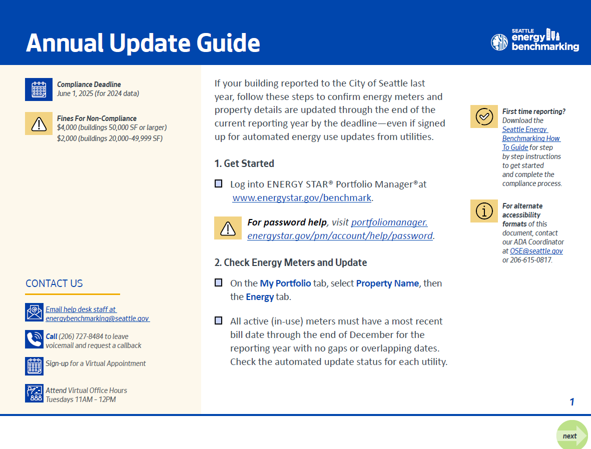 Use this checklist to make annual updates to Portfolio Manager