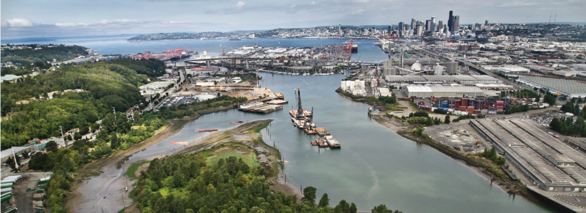 View of Mt. Rainier and Duwamish river from South Park Bridge