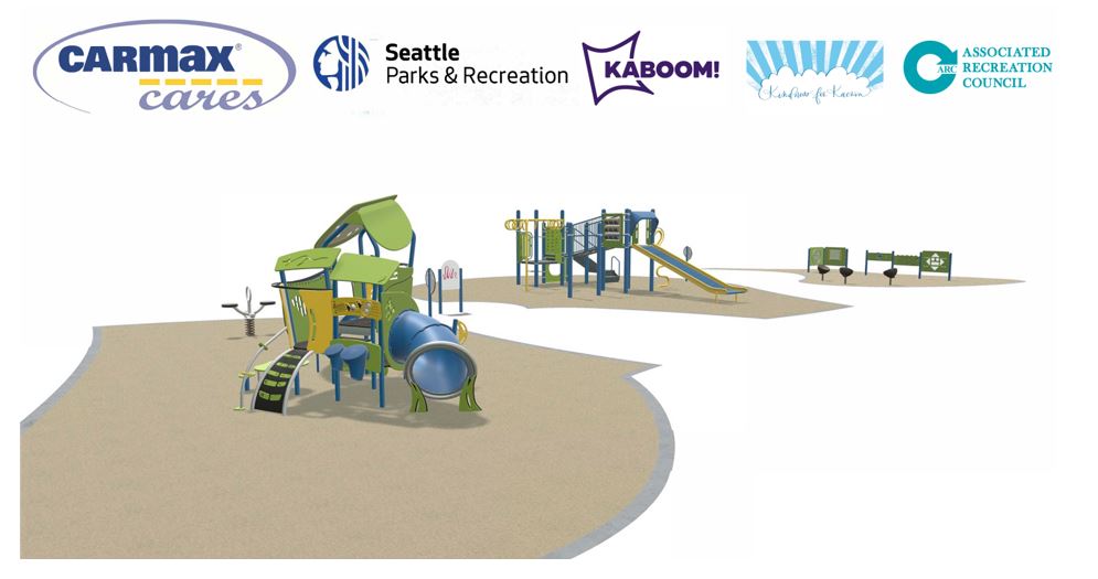 Play equipment rendering with slides and other equipment