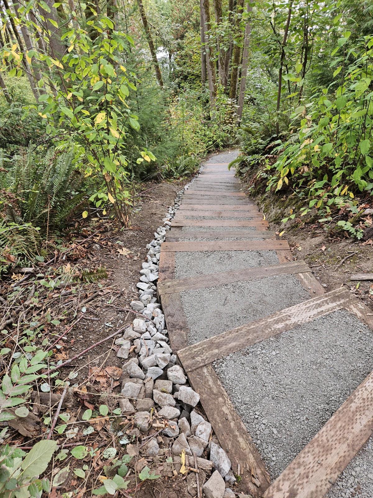 The refinished trail with new stairs and clean surfaces 