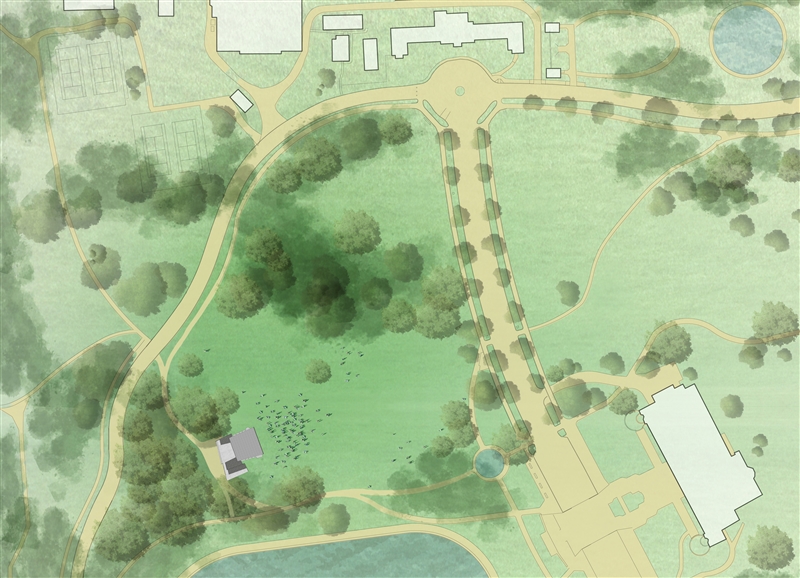 aerial drawing of proposed amphitheater layout in the park