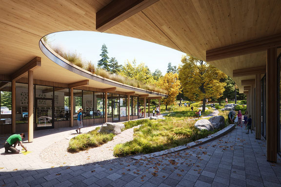 Artist’s rendering looking south from the environmental education classrooms.
