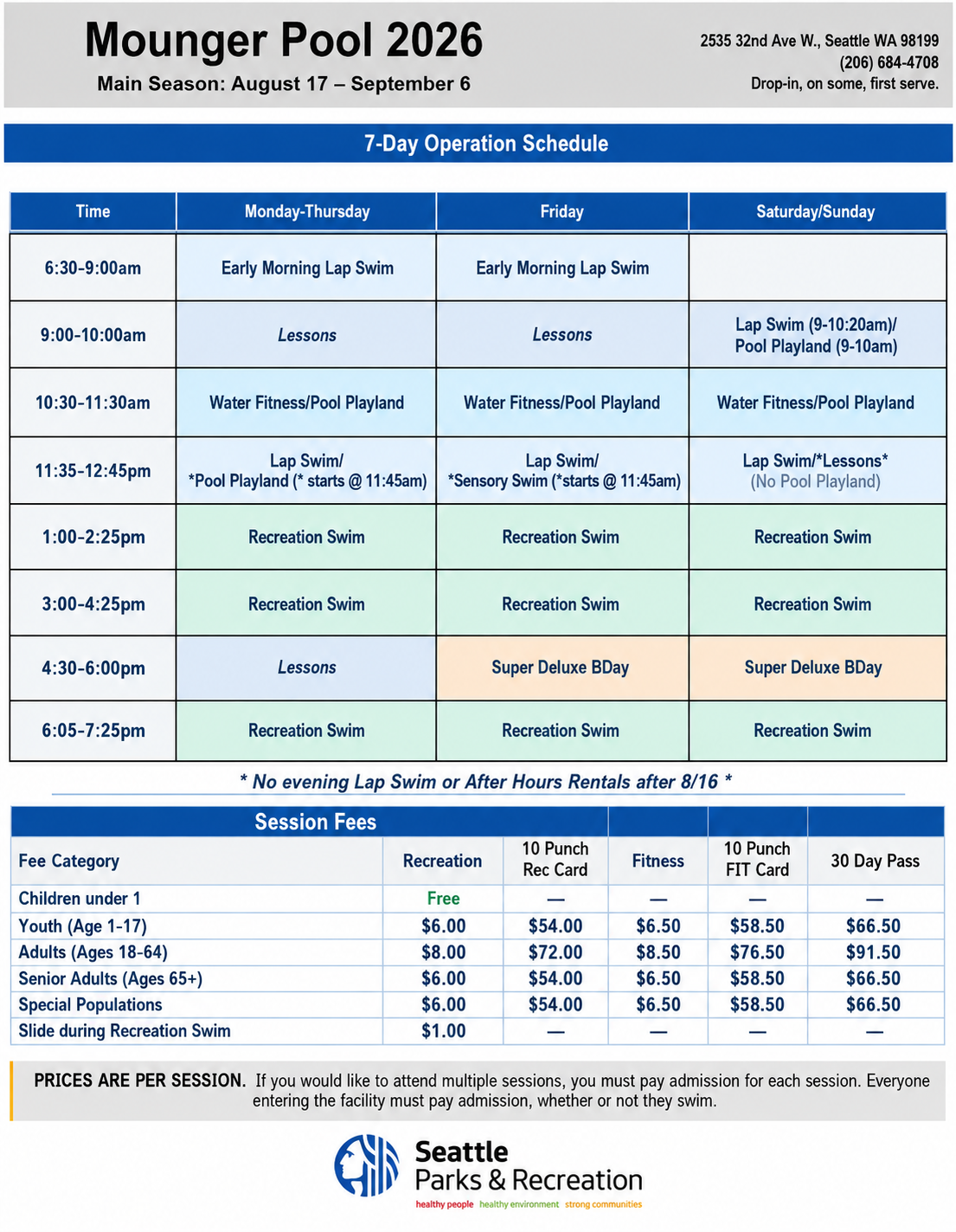 Mounger Pool Main Season schedule. Click or tap to open in PDF format.