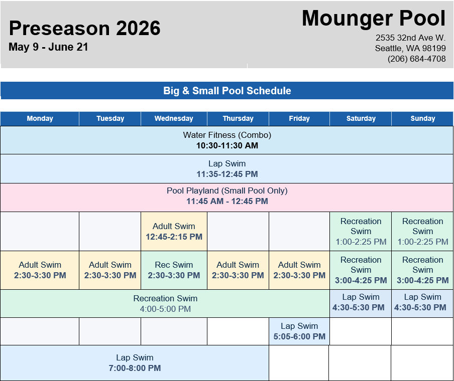 Mounger Pool preseason schedule. Click or tap to open a printer friendly PDF in a new frame