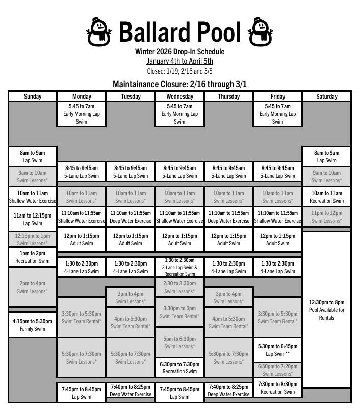 Click or tap to view a printable Ballard Pool schedule in a new window