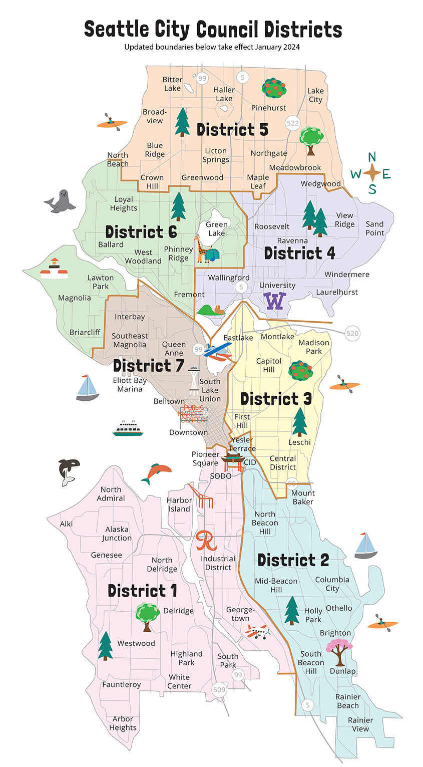 Updated map of council district boundaries which go into effect in January 2024