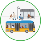Graphic of a bus and people at a bus stop