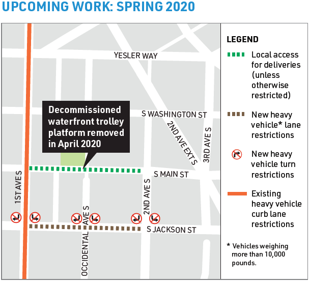 Map of upcoming work to protect areaways in Pioneer Square 