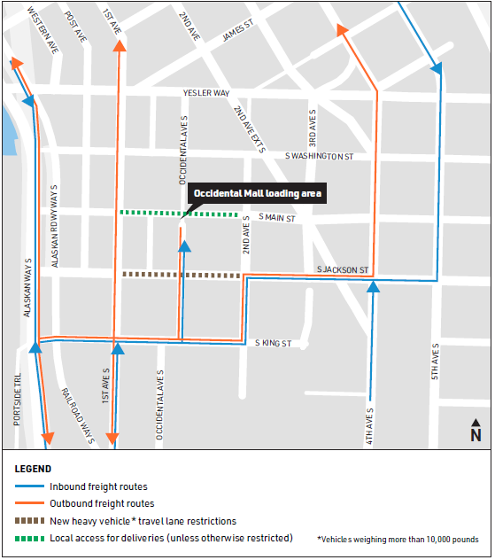 Map of inbound and outbound freight map for Pioneer Square