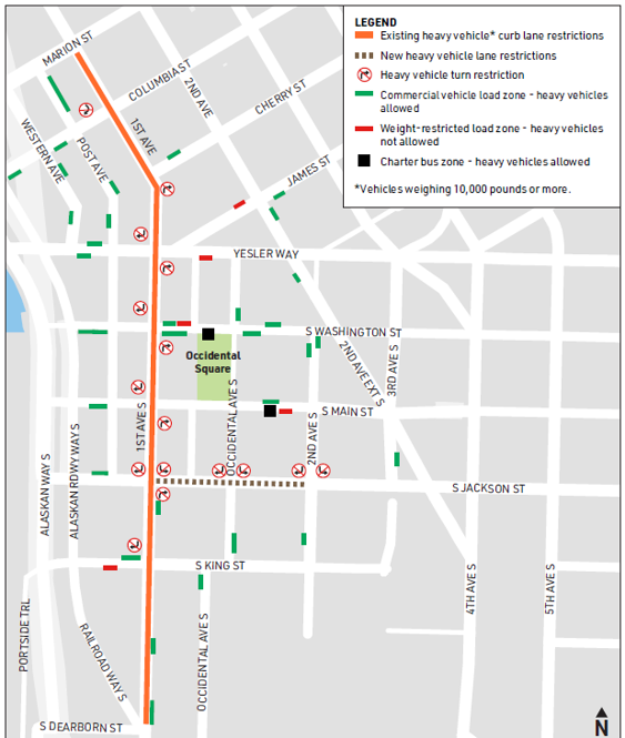 Pioneer Square heavy vehicle and loading lane restrictions