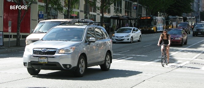 2nd Ave before protected bike lane installation