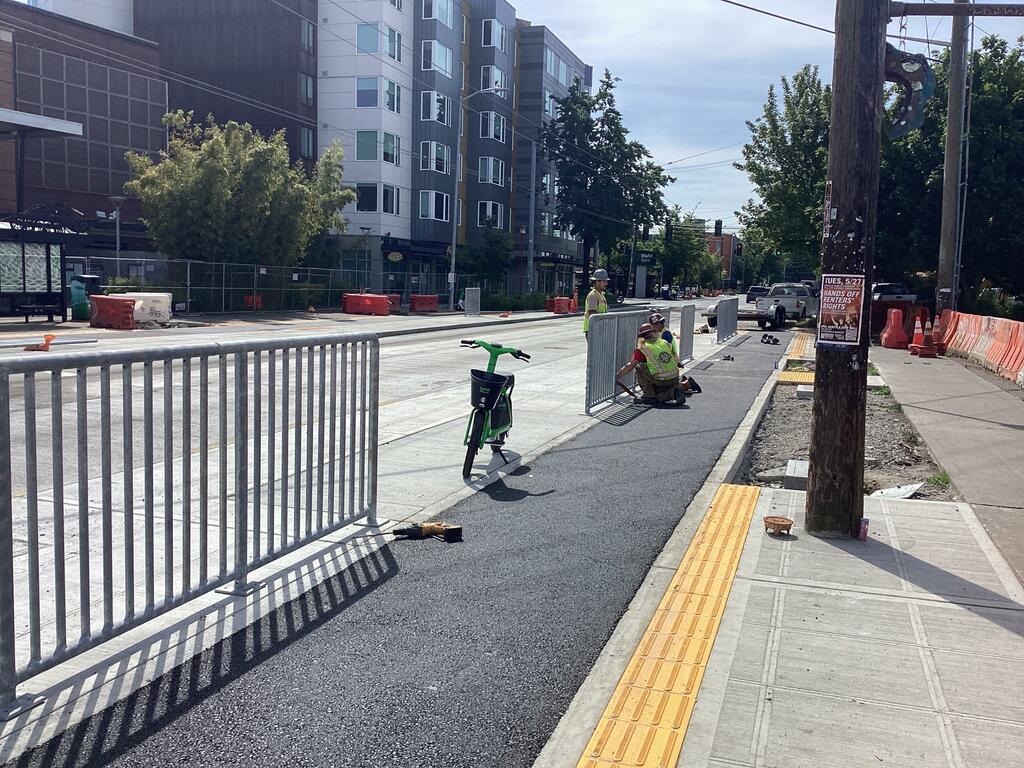 New handrail at the S Lander St transit stop