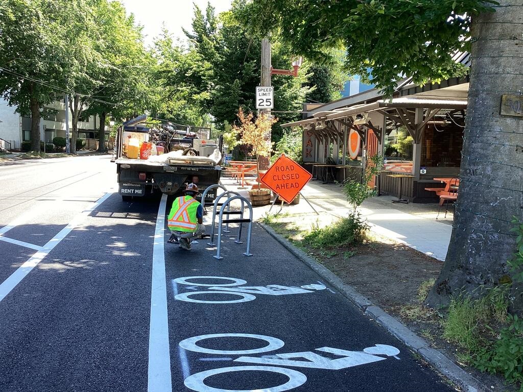 New bike rack on the west side of Beacon Ave S near S Stevens St