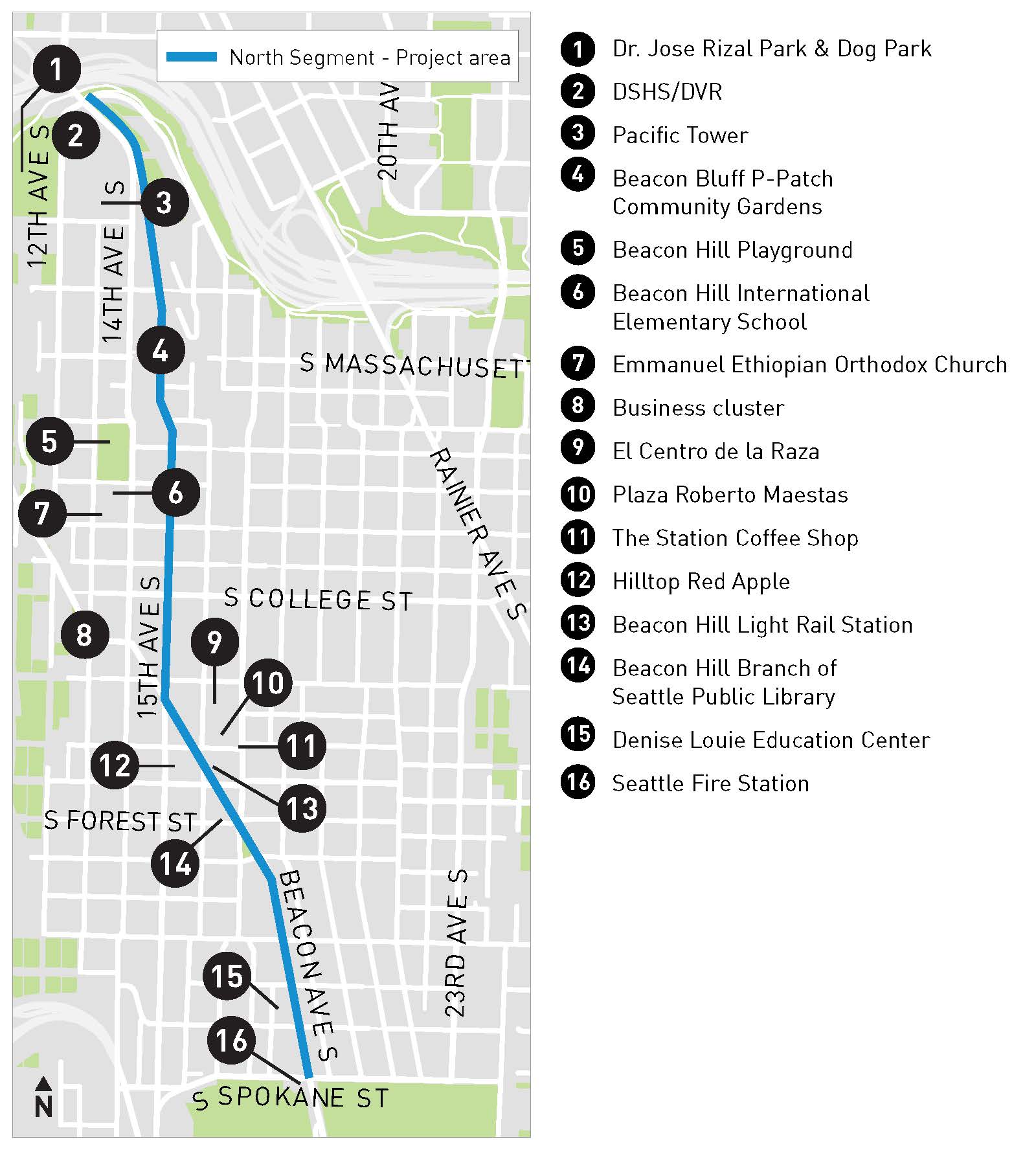 Beacon Hill Bike Route North Segment Project Map