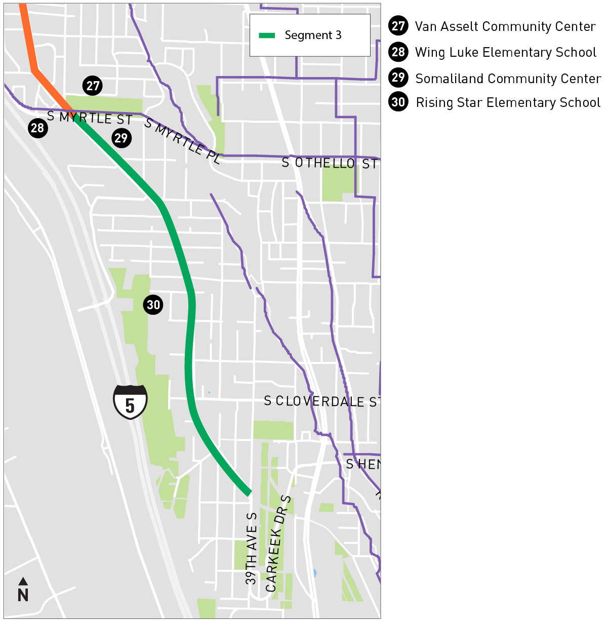 Ruta del tramo 3 con mapa de destinos comunitarios