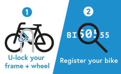 Two steps to bike security: u-lock your frame and wheel, and register your bike