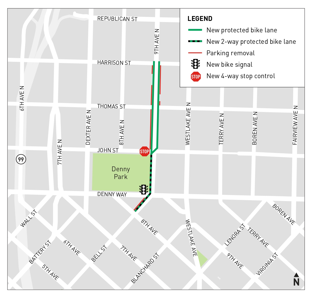 Map of 9th Ave N Mobility Improvements from 7th to Harrison