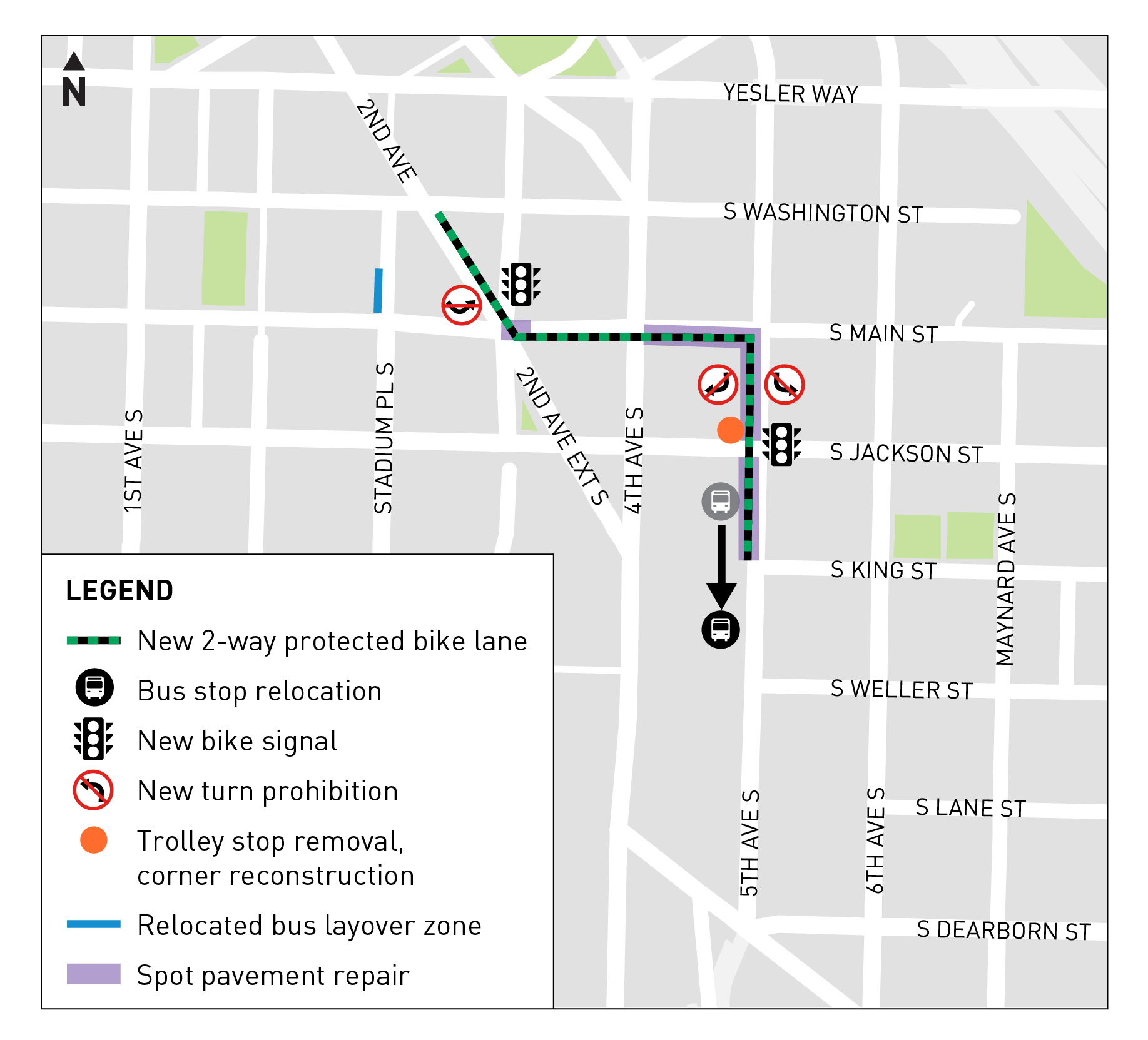 Map of South End Connection on 2nd Ave Ext S, S Main St, and 5th Ave S