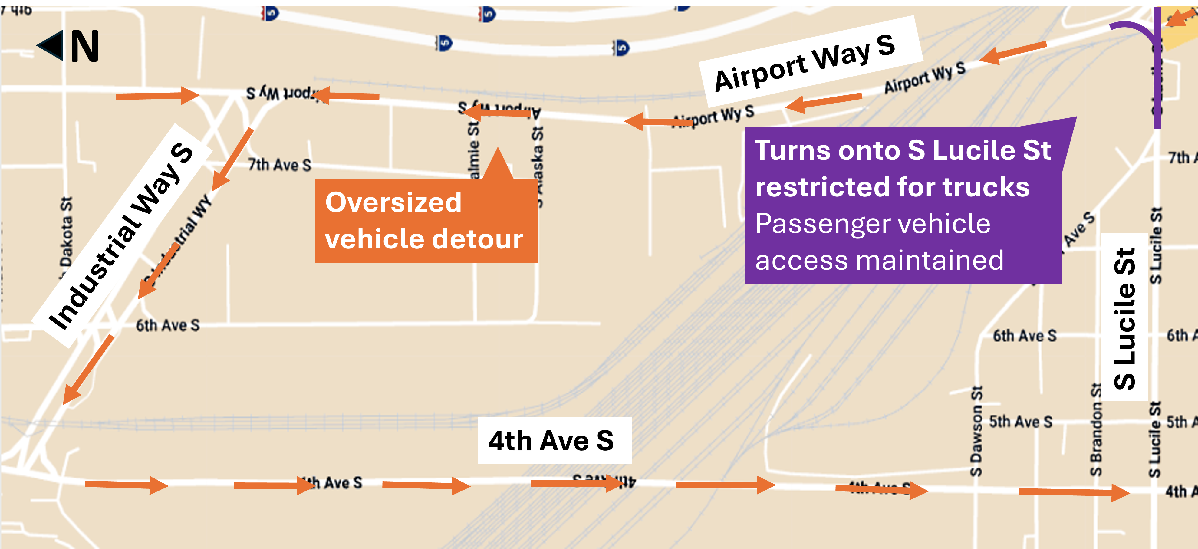 Revised freight detour map for Georgetown to Downtown Safety Project