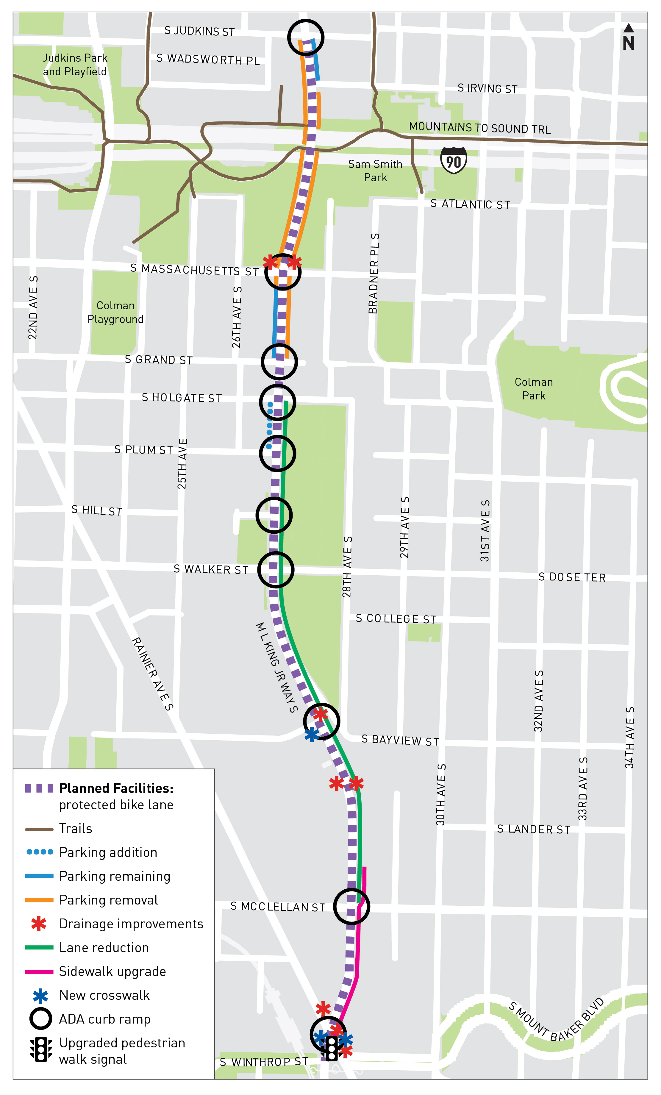 Graphic map showing the project route and key changes we are making that reflect the bullet points above.