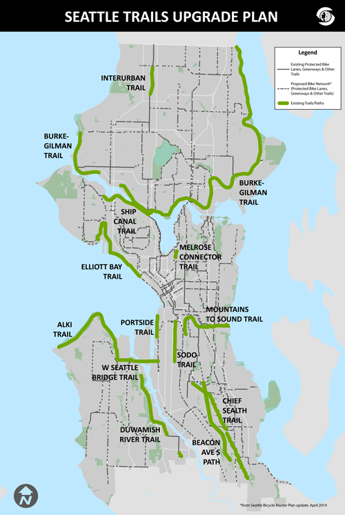 Map of all the seattle trails to be upgraded
